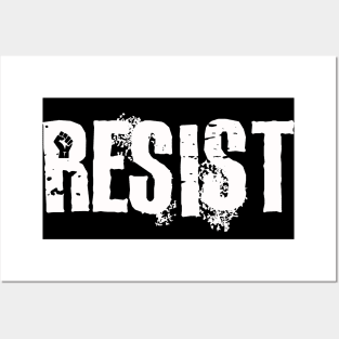 RESIST | White Text with Black Fist Posters and Art